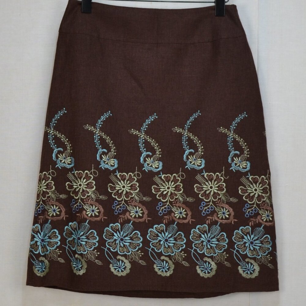 Embroidery midi Skirt linen blend Feminine office core
